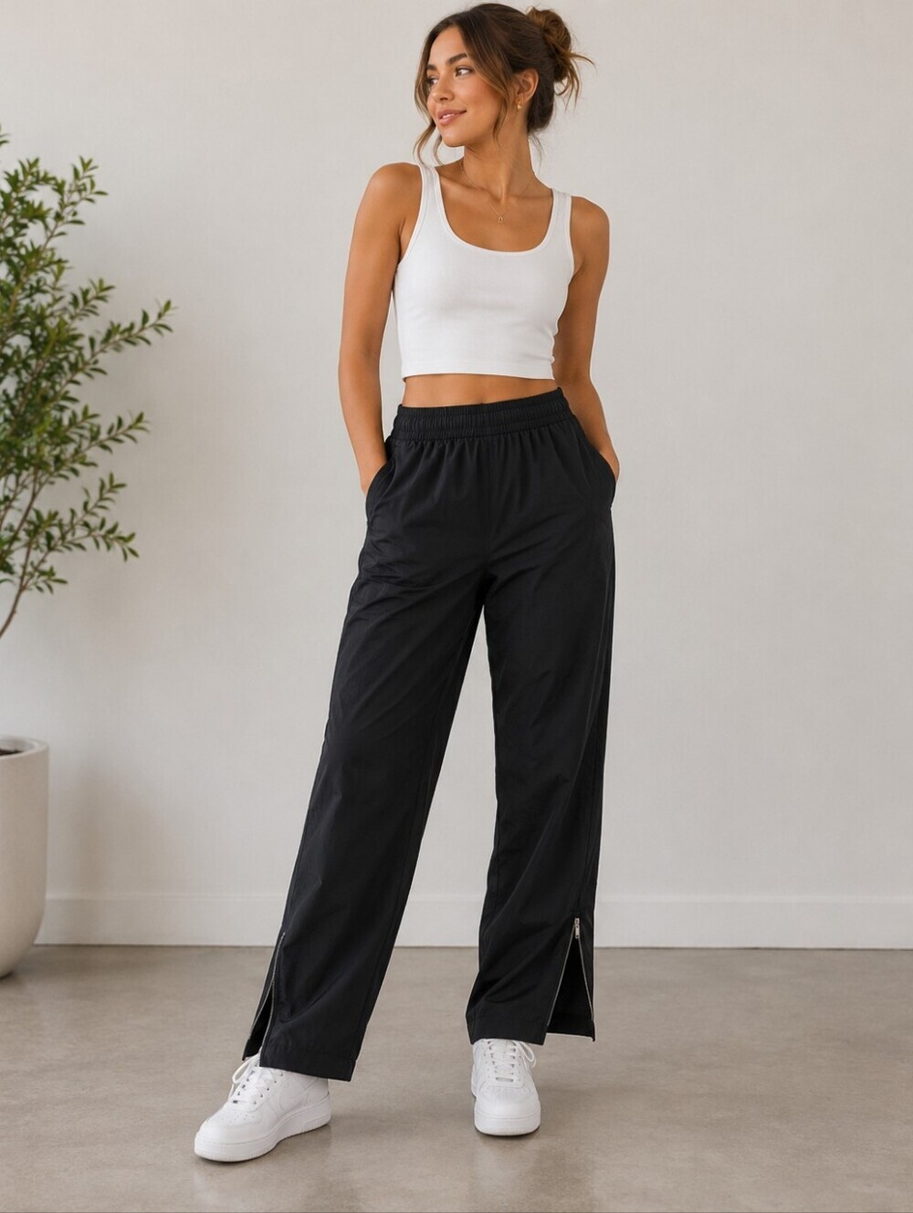 Vintage Kaelin Black Windbreaker Track Pants Women's Zip Hem Joggers Y2K